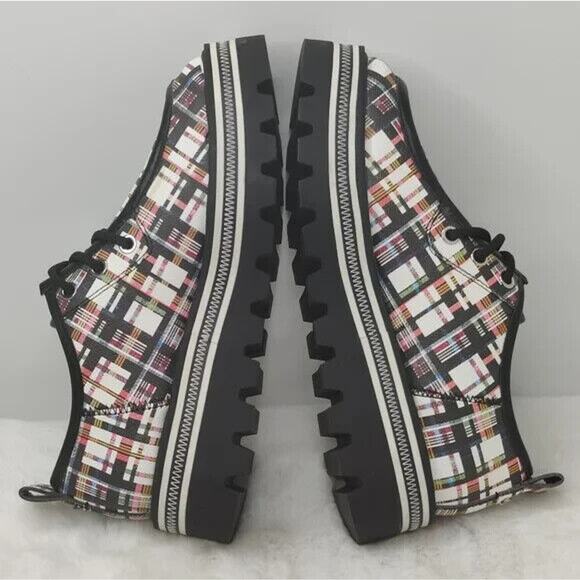 New Multicolor Plaid Lace Up Platform Loafers - Picture 4 of 6